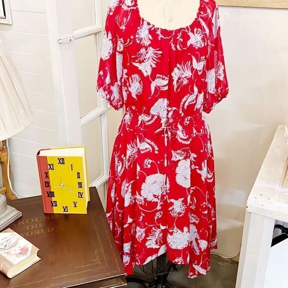TOMMY HILFIGER Floral-Print Off-The-Shoulder Dress Size 12 - Picture 1 of 7